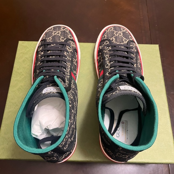New Gucci Tennis 1977  GG Supreme Denim High Sneaker Shoes Size UK 12 / US 12.5 - Picture 12 of 16